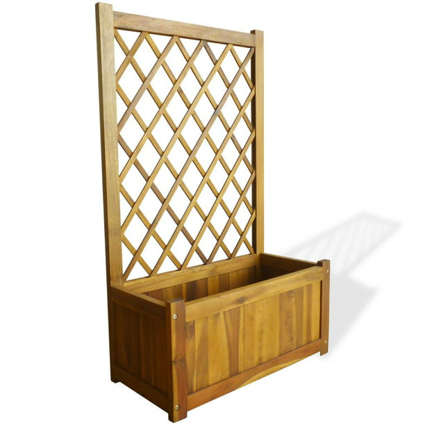 vidaXL Solid Acacia Wood Garden Planter w/ Bench Trellis Plant Box Pot Seat